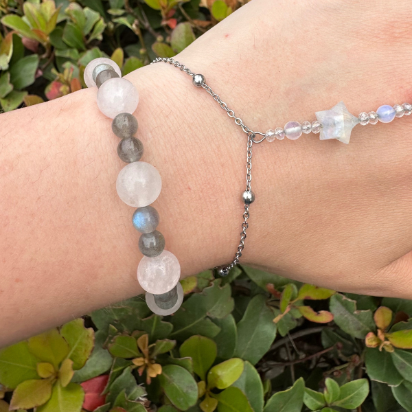 Labradorite + Rose Quartz Beaded Bracelet