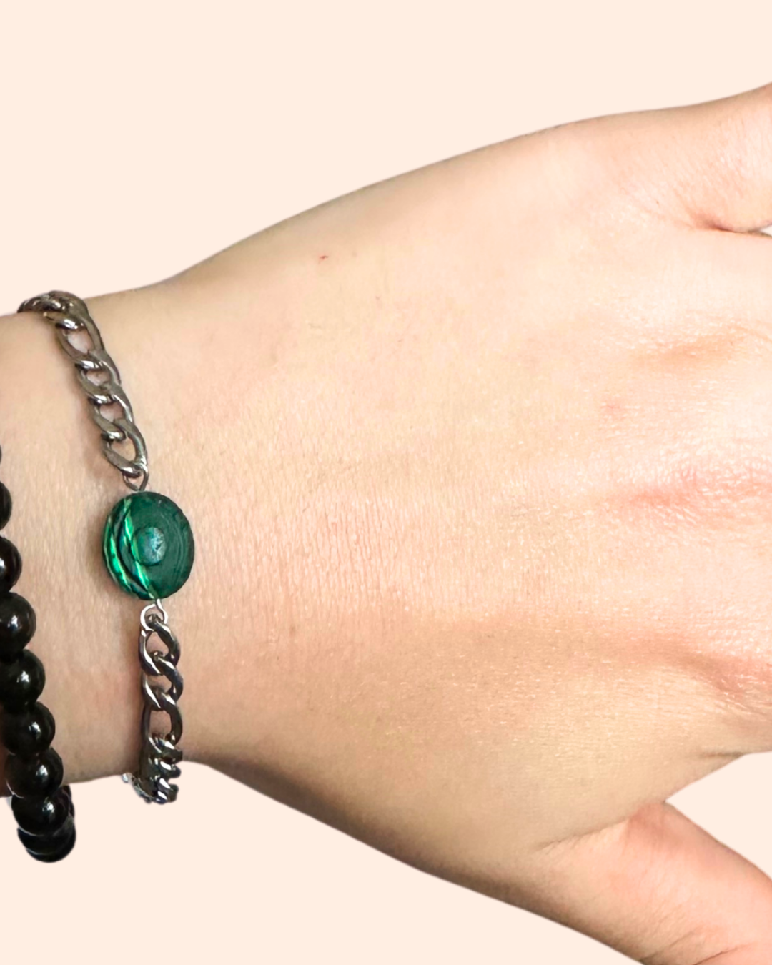 Silver Malachite Evil Eye Bracelet