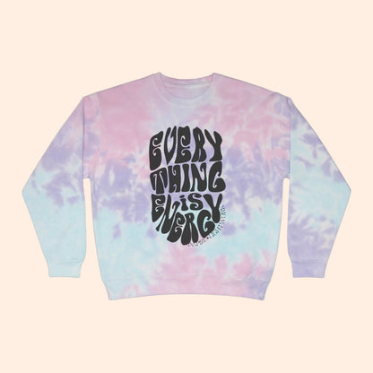 Tie-dye sweatshirt with text on a white background